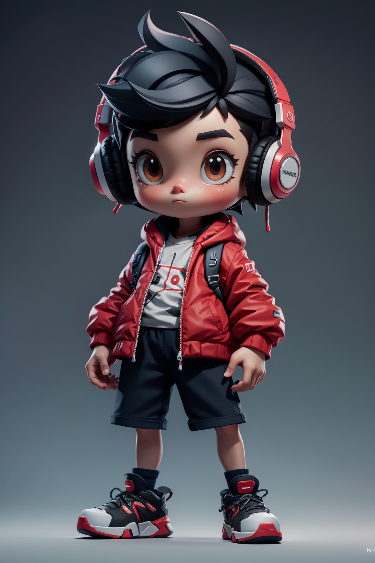masterpiece, best quality, 8k, official art, cinematic light, ultra high res, 1boy, child, red jacket, shorts, black hair,...